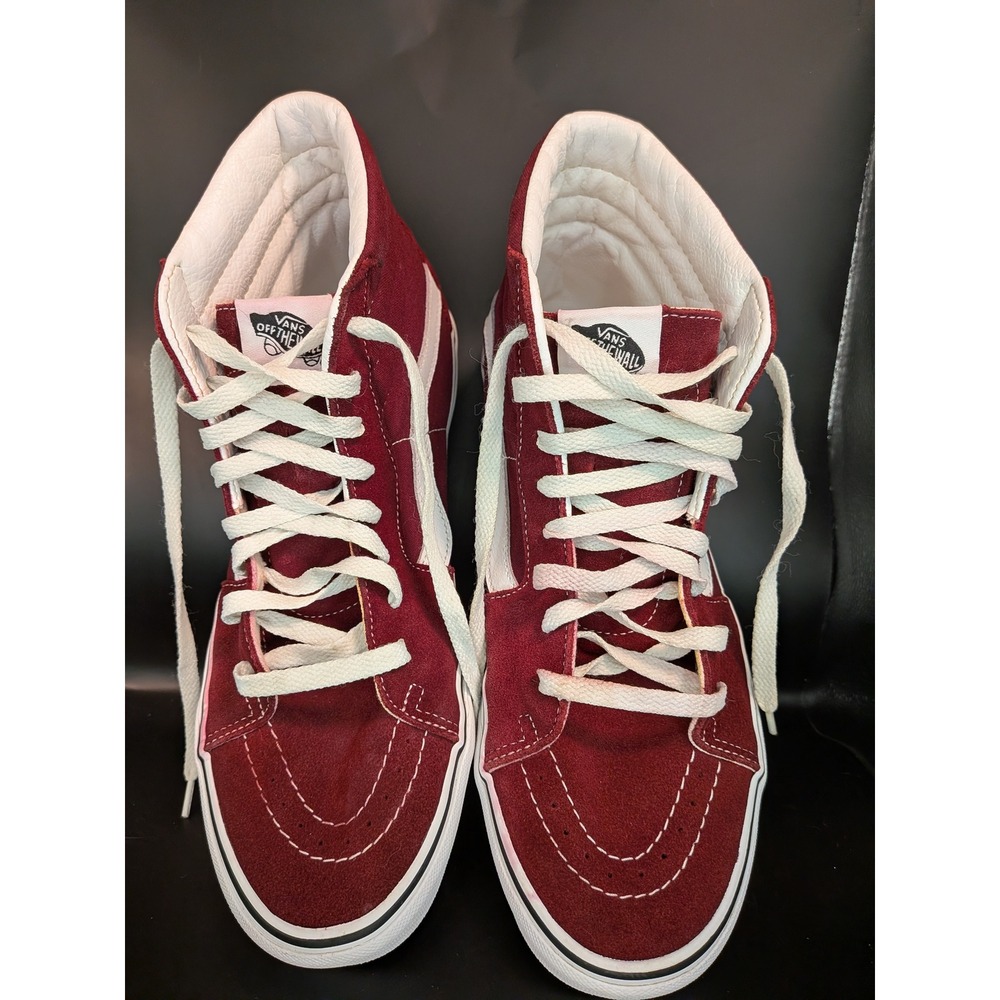 Vans Sk8-Hi Burgundy Maroon High Top Sneakers Suede Canvas White Sidestripe